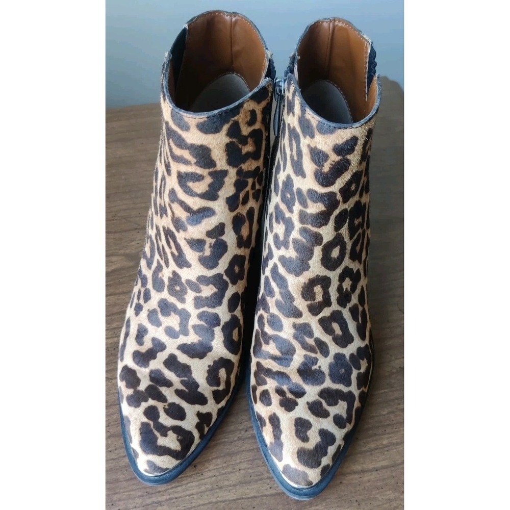 Franco Sarto Leopard Print Cowhide hair Ankle Booties Block Heel Side Zip Sz 6M